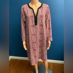 Lands' End Pink and Black Patterned Midi Dress